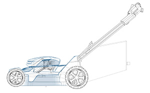 Line drawing of an electric lawn mower.