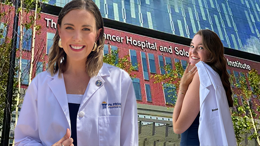 Adrianna Gardilcic-Landrum and Brooke Cole outside the James hospital.