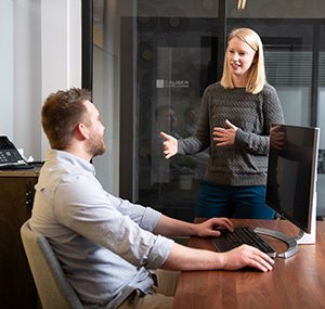 Students in discussion as they work on an MBA in Entrepreneurship.