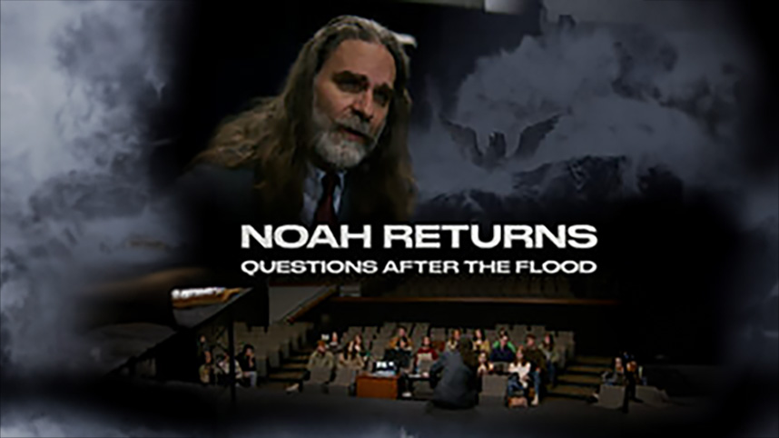 Bearded man in suit on Noah Returns movie poster.