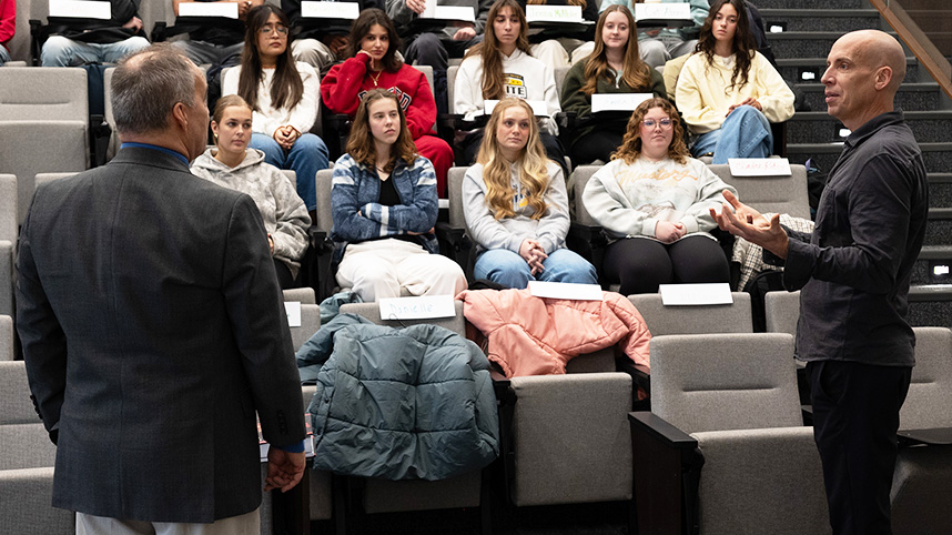 Dr. Daniel Fultz and Dr. Kary Oberbrunner team teaching in front of a classroom.