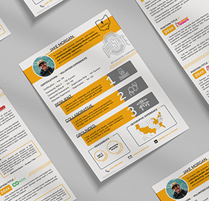 Personal branding flyer on a table.