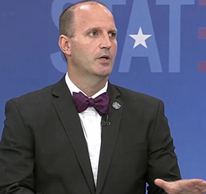 Dr. Jared PIncin on a State News broadcast.