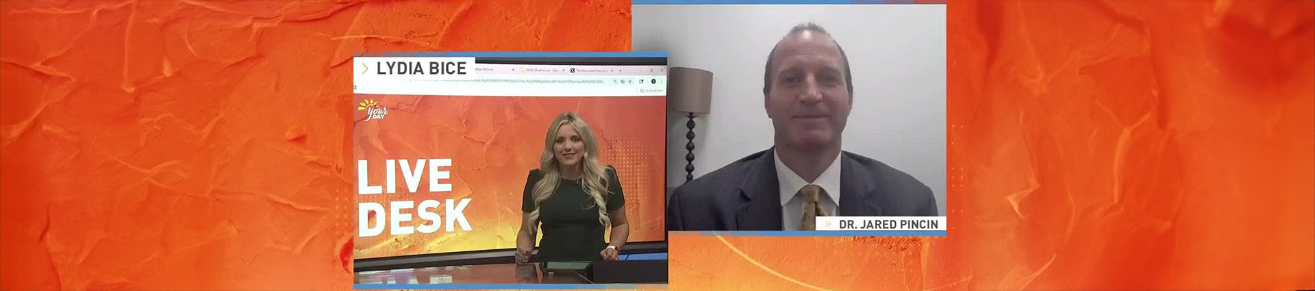 Jared Pincin on a split screen with news anchor from Dayton news station.