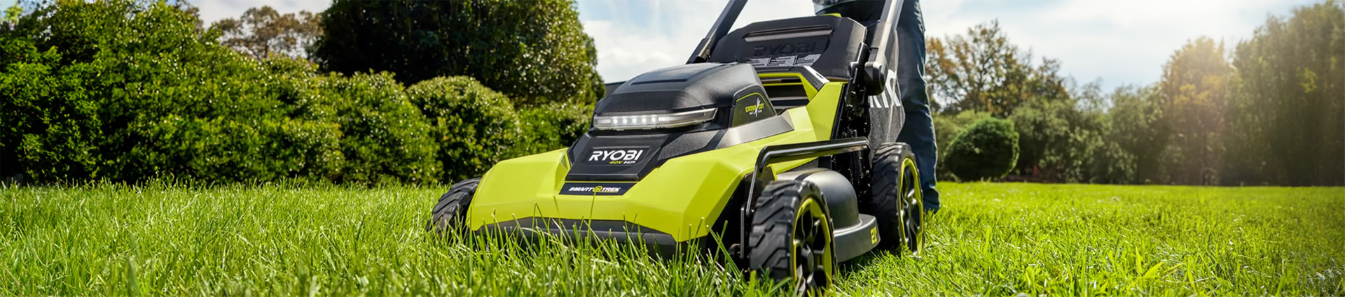 Close up image of an electric lawn mower.