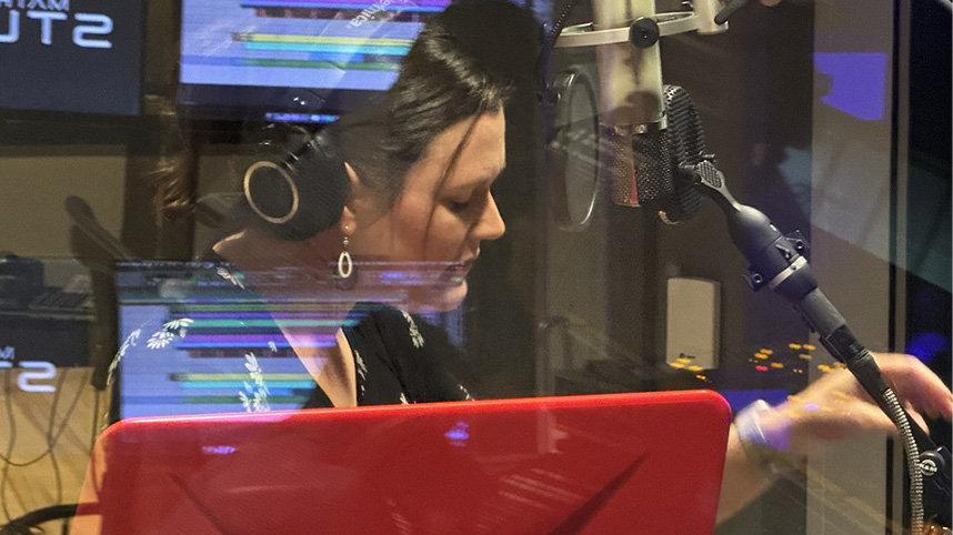 Renee Leanne recording in a studio.