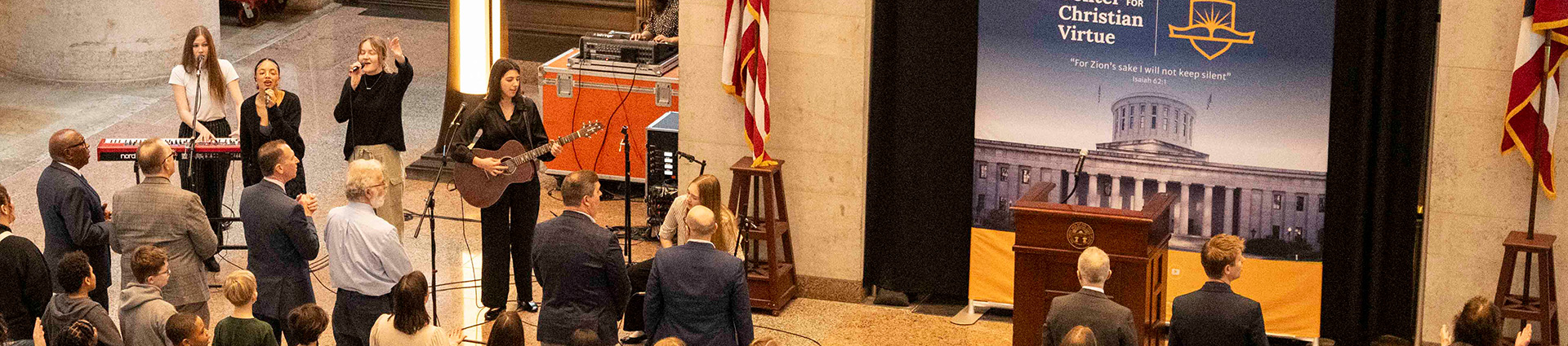 Rekindle leading worship at prayer event in the Ohio Statehouse.