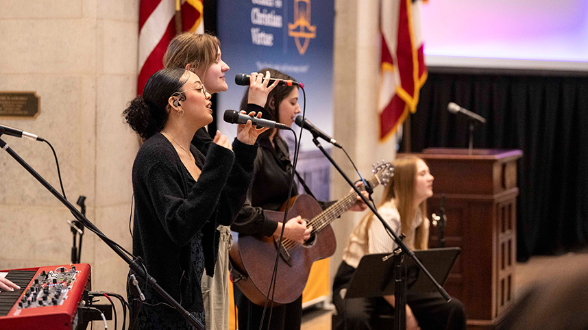 Rekindle leading worship at prayer event in the Ohio Statehouse.