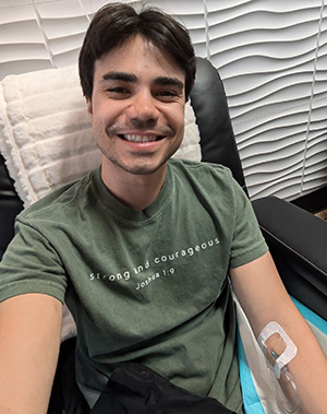 Sam Sofio receiving IV treatment for Lyme Disease.