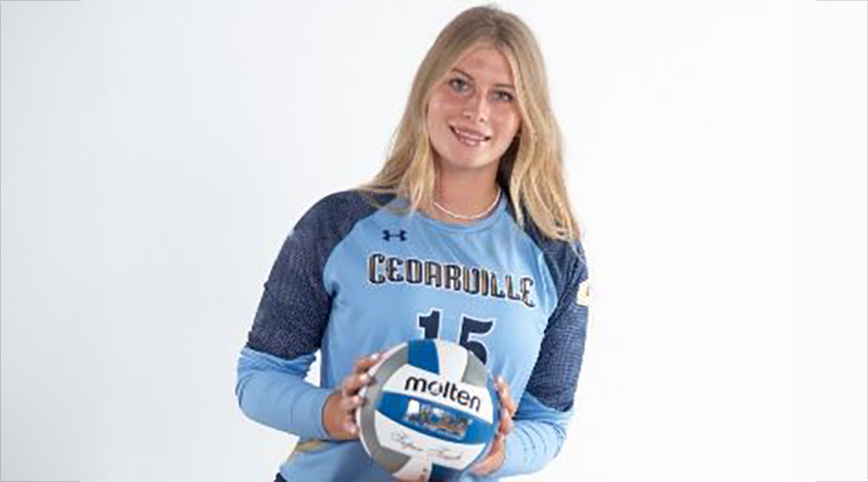Cassi Shields in Cedarville University volleyball uniform.