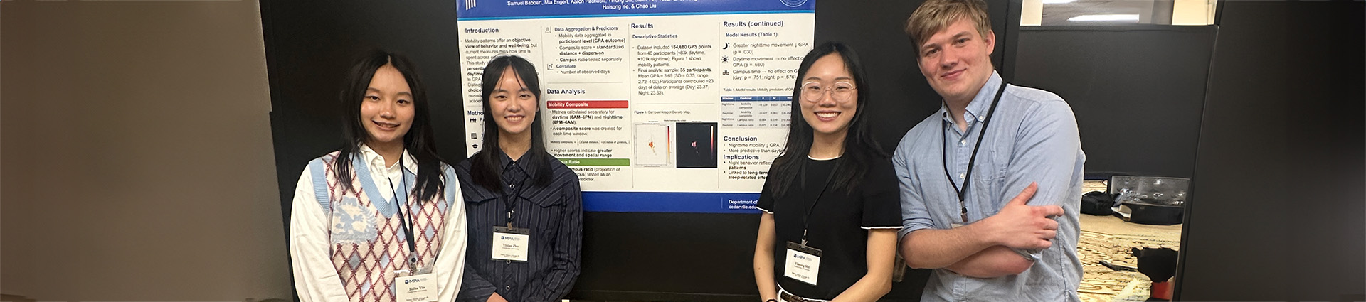 Doreen Yin, Phoebe Zhu, Grace Shi, Samuel Babbert with their sleep study poster.