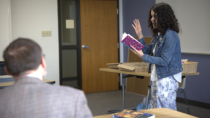 Student reading poetry.