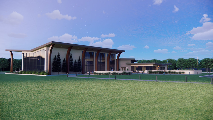 Sample rendering of a futuristic library building.