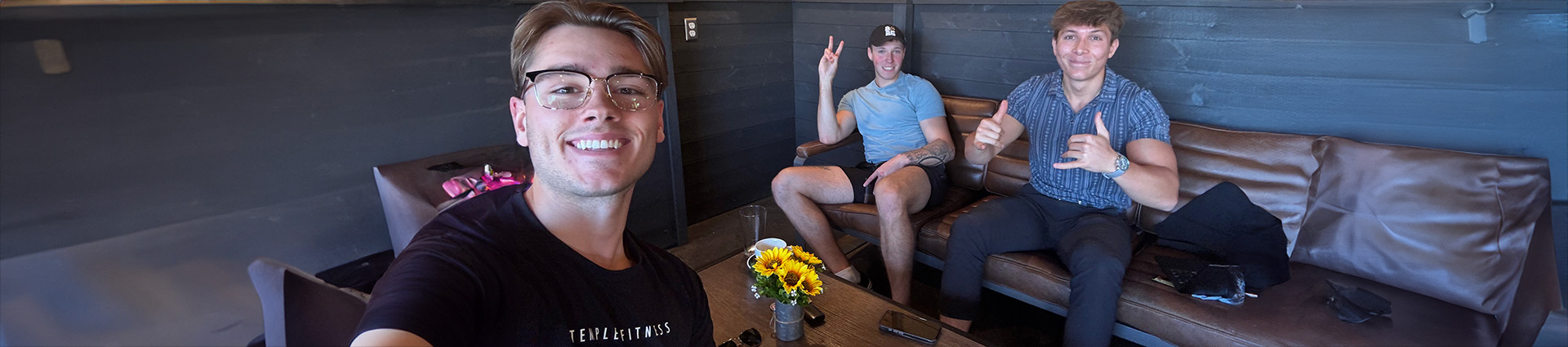 Caden Westbrook (right) meets with Patrick Flanigan (middle), ministry coordinator, and Jacob Brown (left), chief operating officer, to discuss business details for Temple Fitness.