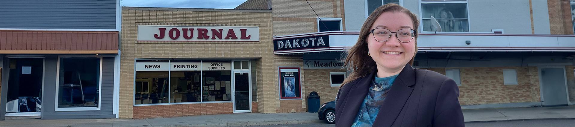 Avonlea Brown stands outside The Journal's office in Crosby, North Dakota.