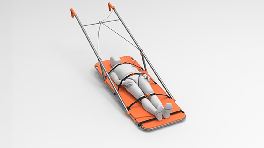 New design for mountain rescue sled by Luise Schmidt-Kray, a 2026 Cedarville University Industrial and Innovative Design graduate.