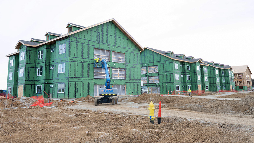 Apartment buildings under construction.