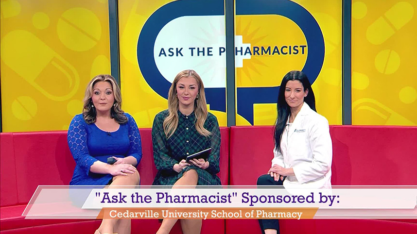 Dr. Shannon Yarosz and two female news anchors on Ask the Pharmacist.