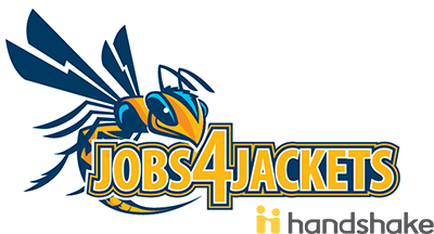 Jobs4Jackets logo featuring a stylized yellow jacket mascot and bold text in blue and gold.
