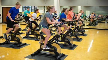 Spin class in exercise studio
