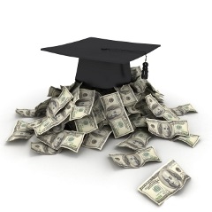 grad cap on pile of money