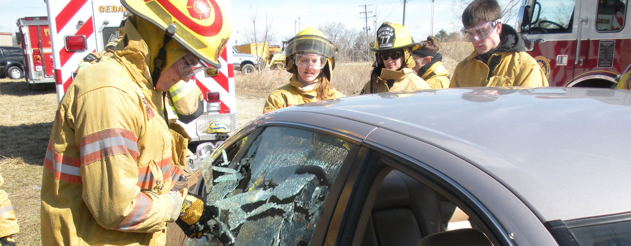 EMT training: breaking into a car door window