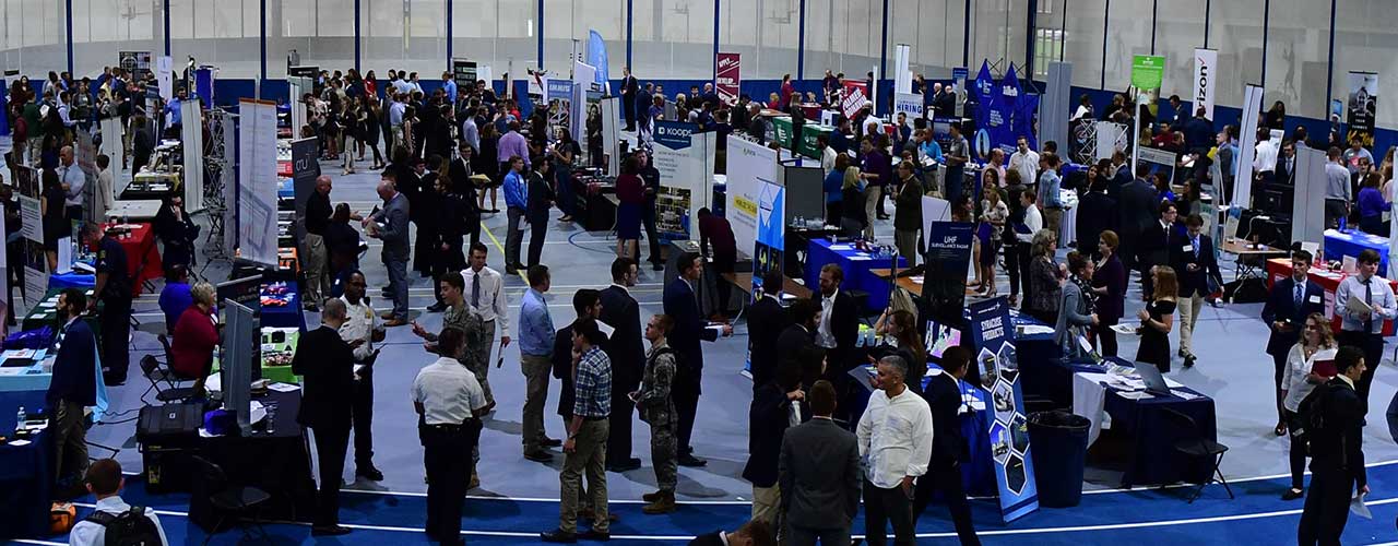 Recruiters from nearby companies talk with students during Cedarville's annual career fair