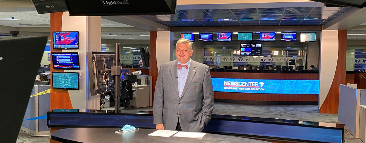 Cedarville professor Dr. Mark Caleb Smith on a television newscast.