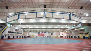 The fieldhouse with a 200 meter indoor track, and basketball volleyball and indoor soccer courts.