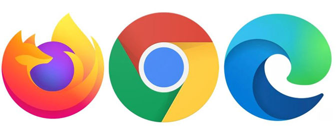 Chrome, Firefox, and Edge browser icons.