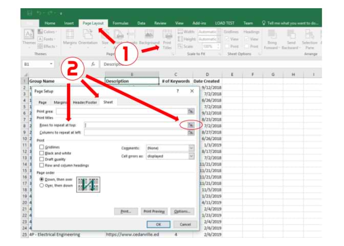 how to repeat excel spreadsheet column headings at top of page