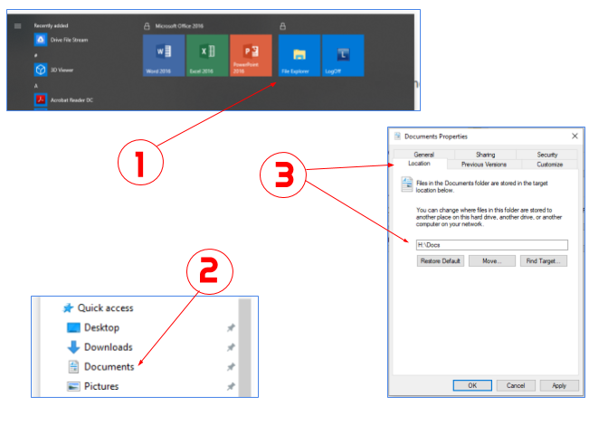 How to set default document folder location in Windows 10.