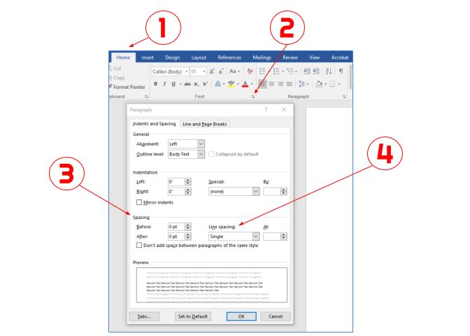 how to change paragraph spacing in word