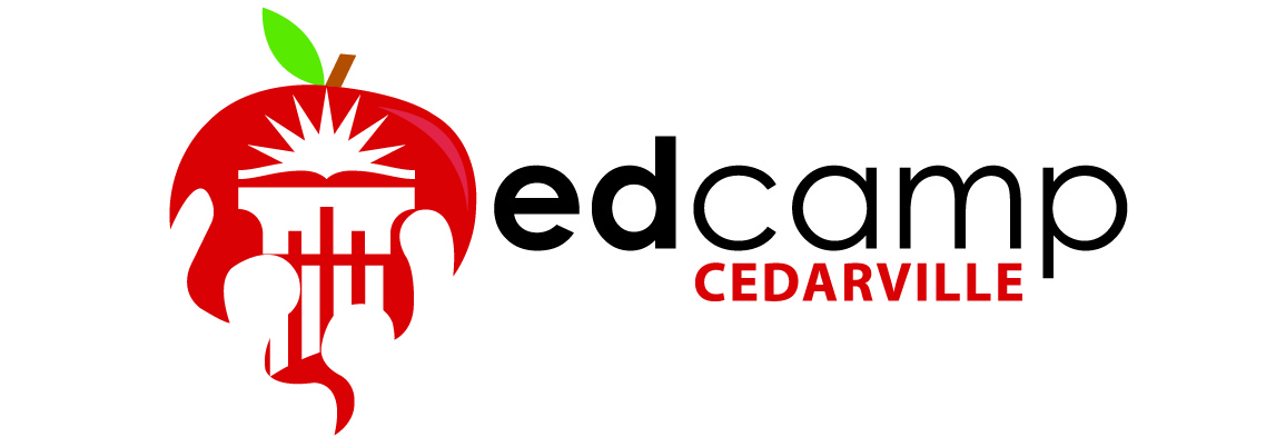 Logo: cedarville columns inside an apple that turns into a flame. Text: EdCamp, Cedarville