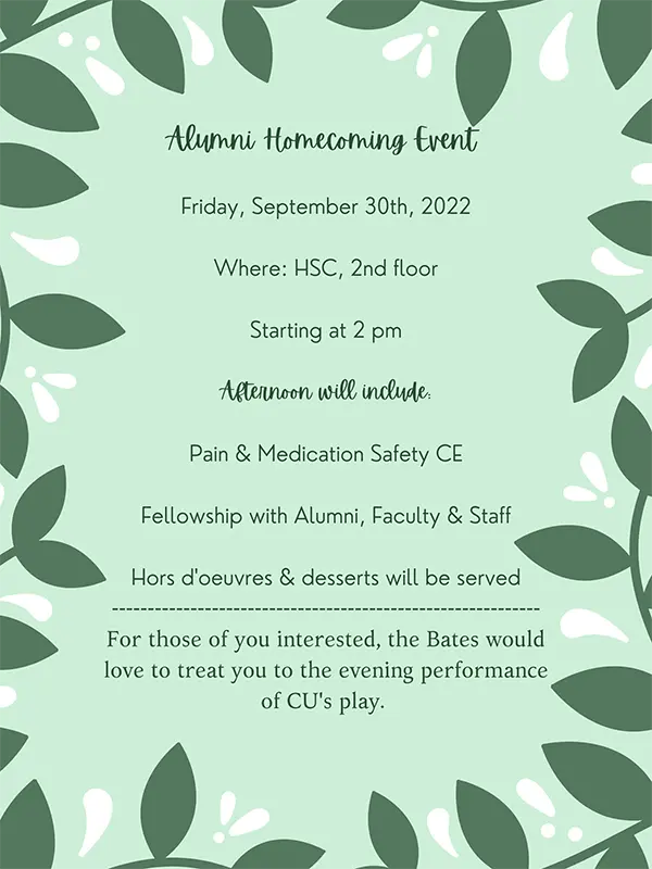 Alumni Homecoming informational flyer