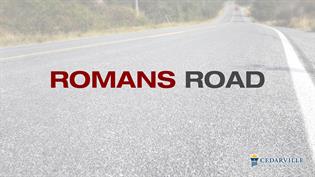 Picture of a road with the words Romans Road superimposed over it
