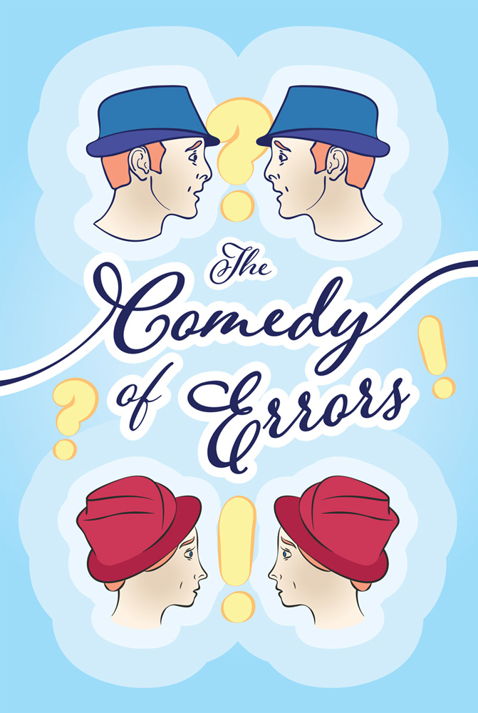 The Comedy of Errors (poster with a male and female confused face)