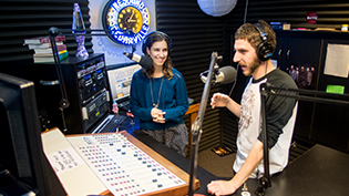 Two students host a radio show on Cedarville's student led Resound Radio