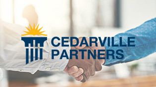 Text: Cedarville Partners,  Image: two people shaking hands